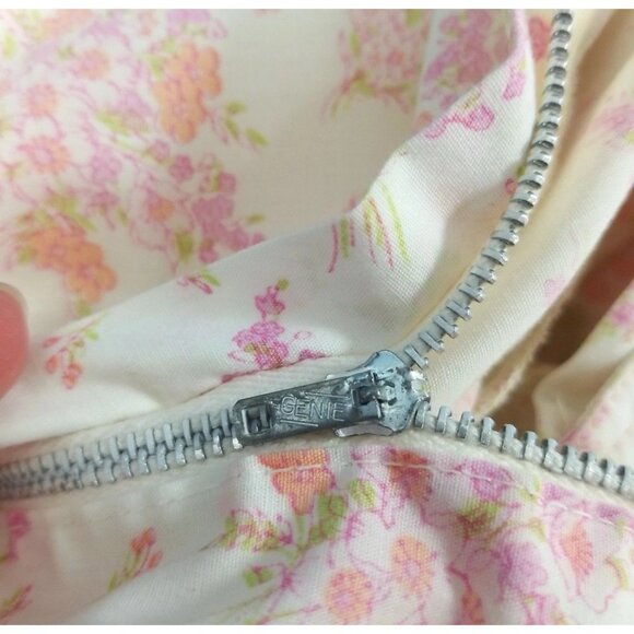 Lady Bird Pink Floral Vtg Zip Up Short Sleeve Shift Dress 1960s 1970s Feminine - Picture 4 of 11